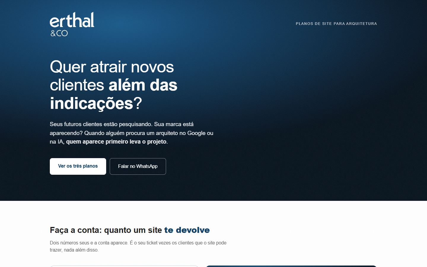 Página de planos de site da Erthal&Co